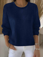 Jersey de punto para mujer con cuello redondo y ribete acanalado