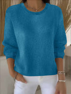 Jersey de punto para mujer con cuello redondo y ribete acanalado