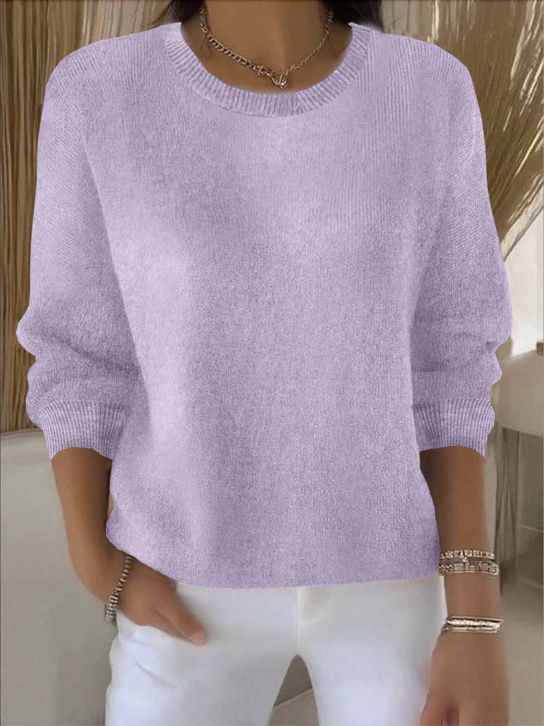 Jersey de punto para mujer con cuello redondo y ribete acanalado