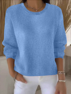 Jersey de punto para mujer con cuello redondo y ribete acanalado