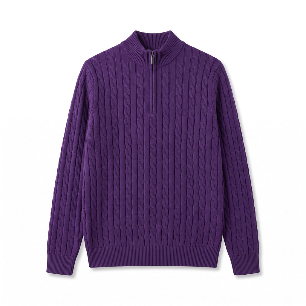 Jersey de Punto Trenzado con Media Cremallera y Cuello Alto para Hombre