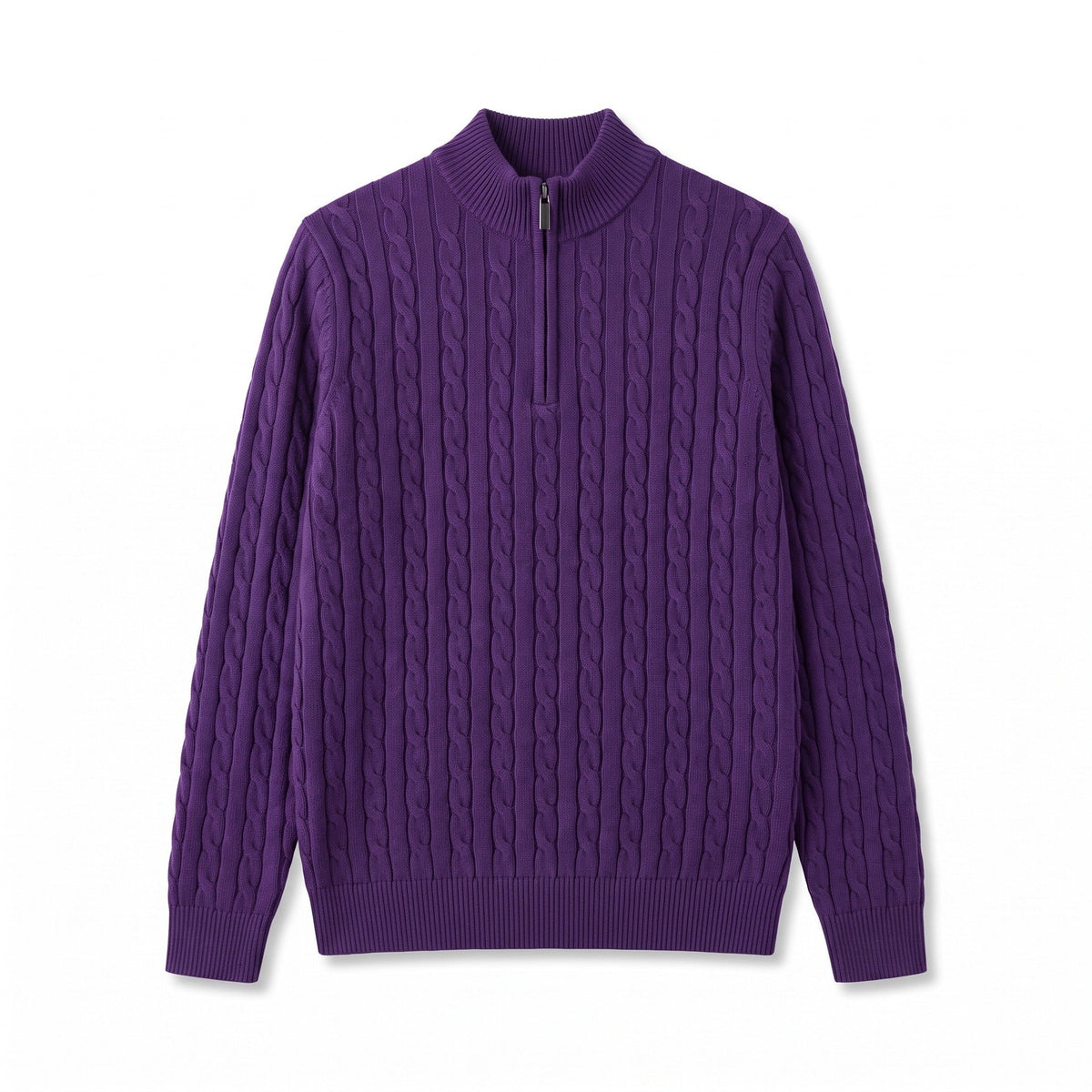 Jersey de Punto Trenzado con Media Cremallera y Cuello Alto para Hombre