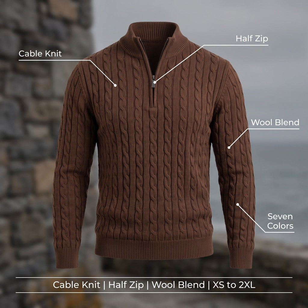 Jersey de Punto Trenzado con Media Cremallera y Cuello Alto para Hombre