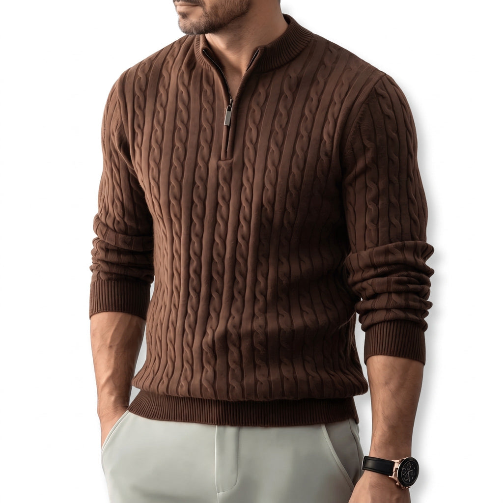 Jersey de Punto Trenzado con Media Cremallera y Cuello Alto para Hombre