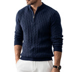 Jersey de Punto Trenzado con Media Cremallera y Cuello Alto para Hombre