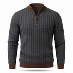 Jersey de Punto Trenzado con Media Cremallera y Cuello Alto para Hombre