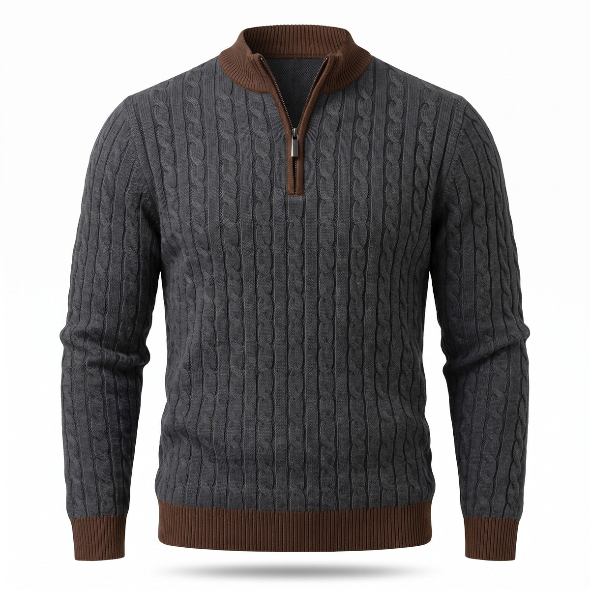 Jersey de Punto Trenzado con Media Cremallera y Cuello Alto para Hombre