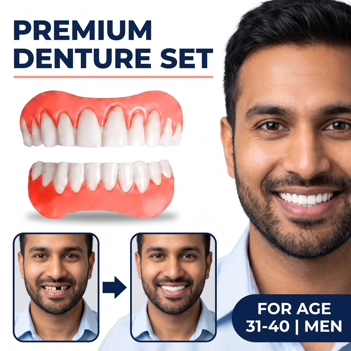 Juego de dentaduras de grado médico moldeables por calor (superior e inferior)