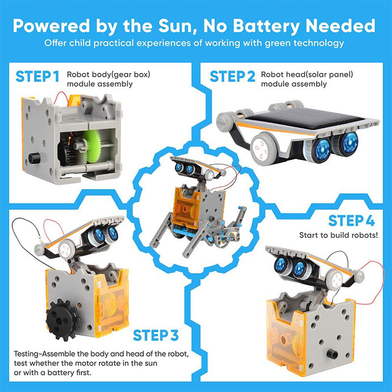 Kit de robot solar STEM para niños – juguete de construcción DIY 12 en 1 y 13 en 1