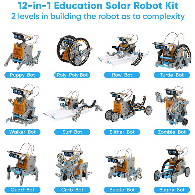 Kit de robot solar STEM para niños – juguete de construcción DIY 12 en 1 y 13 en 1
