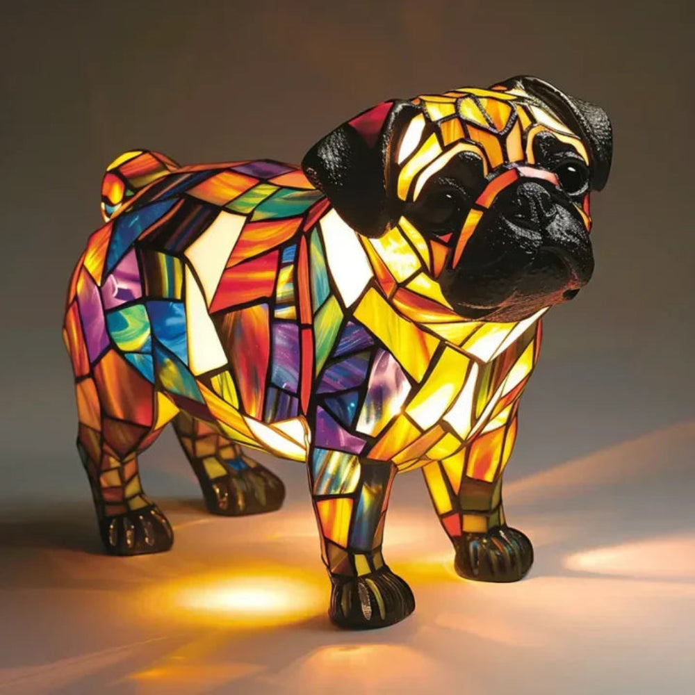 Lámpara de mesa perro estilo Tiffany | Diseño de bulldog francés en vidrio emplomado