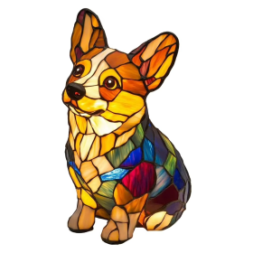 Lámpara de noche perro de cristal emplomado, resina pintada a mano, USB, 17 cm