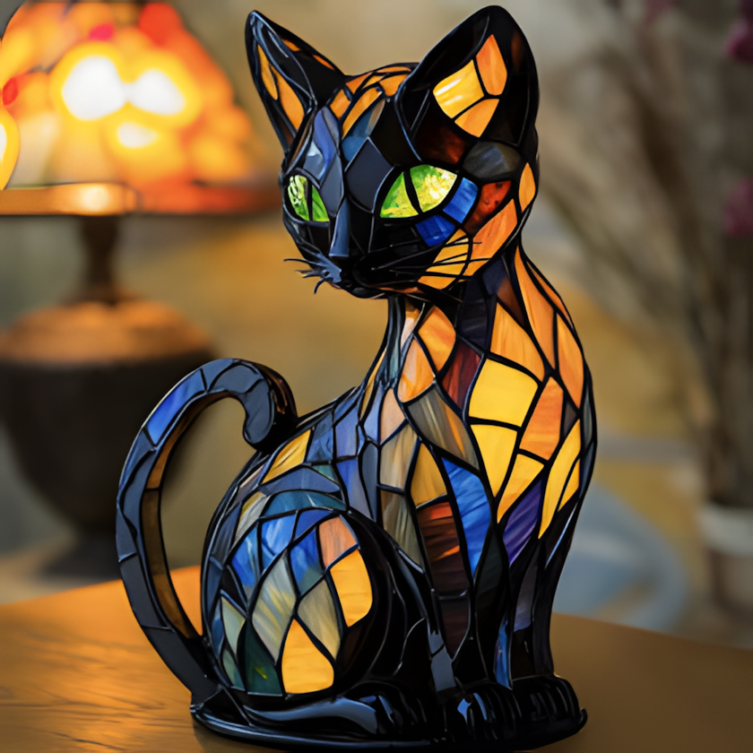 Lámpara de noche perro de cristal emplomado, resina pintada a mano, USB, 17 cm