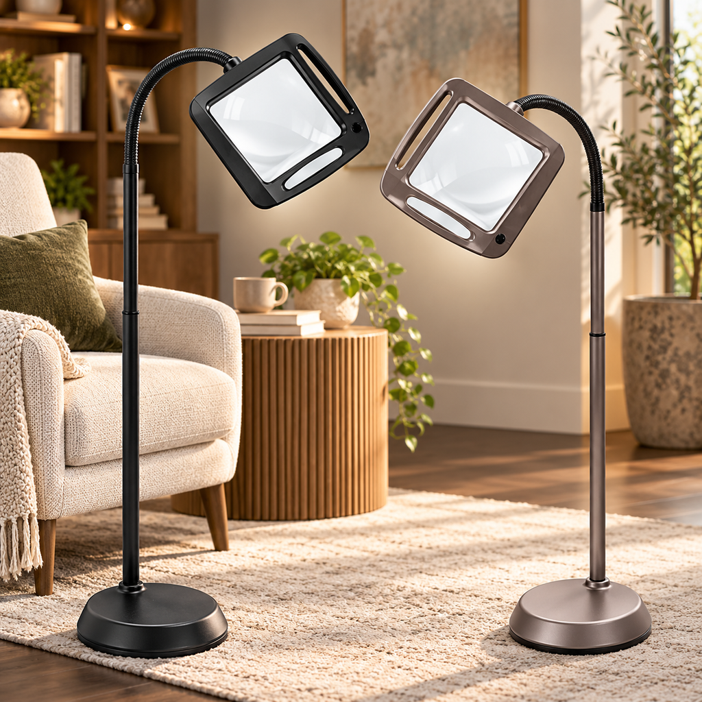 Lámpara de pie con lupa de lente grande LED y altura ajustable