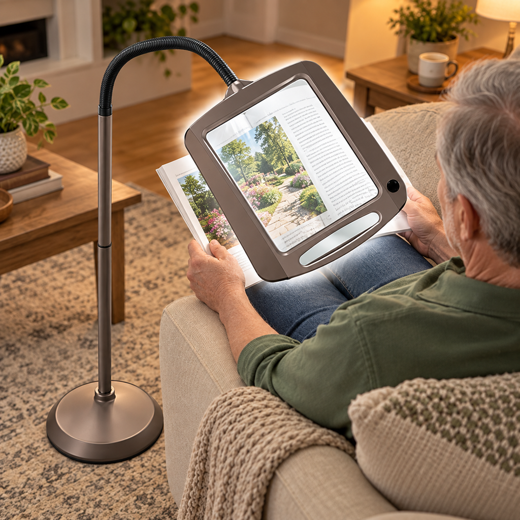 Lámpara de pie con lupa de lente grande LED y altura ajustable