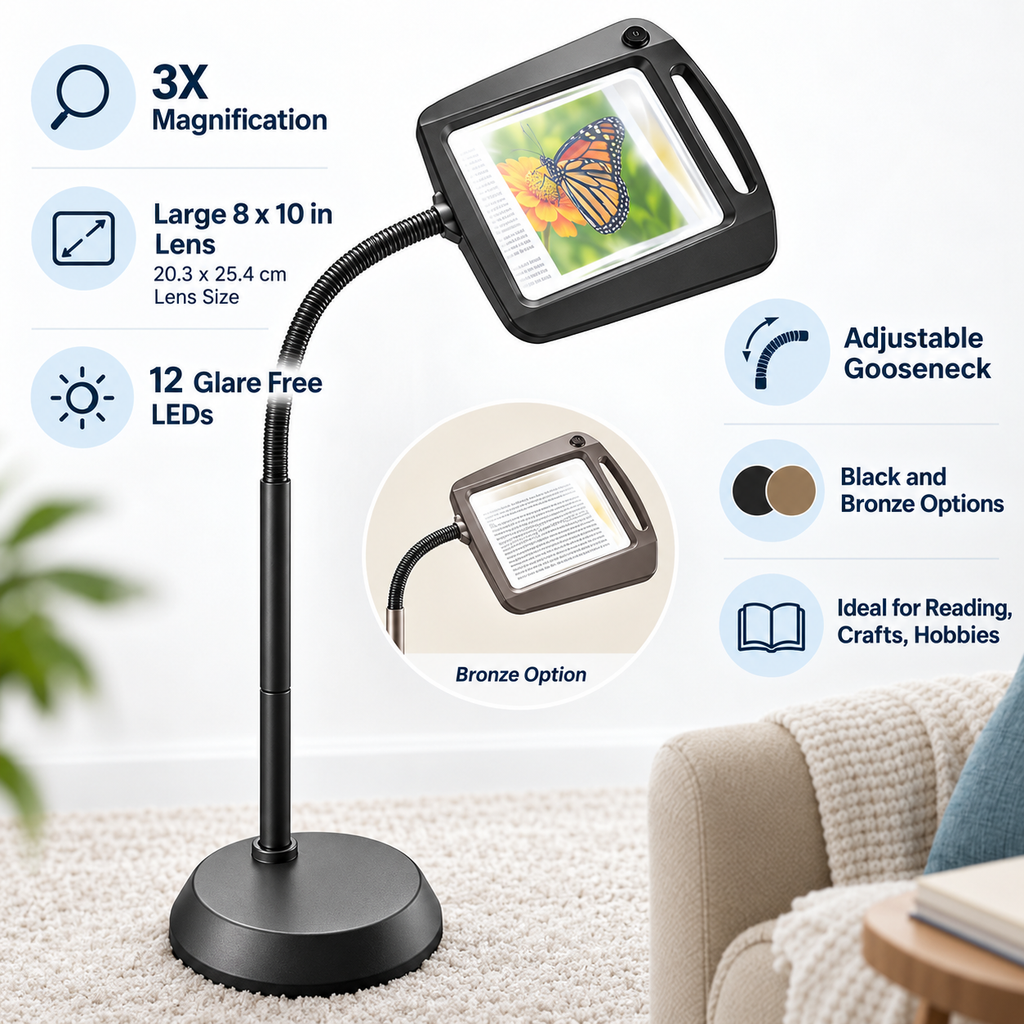 Lámpara de pie con lupa de lente grande LED y altura ajustable