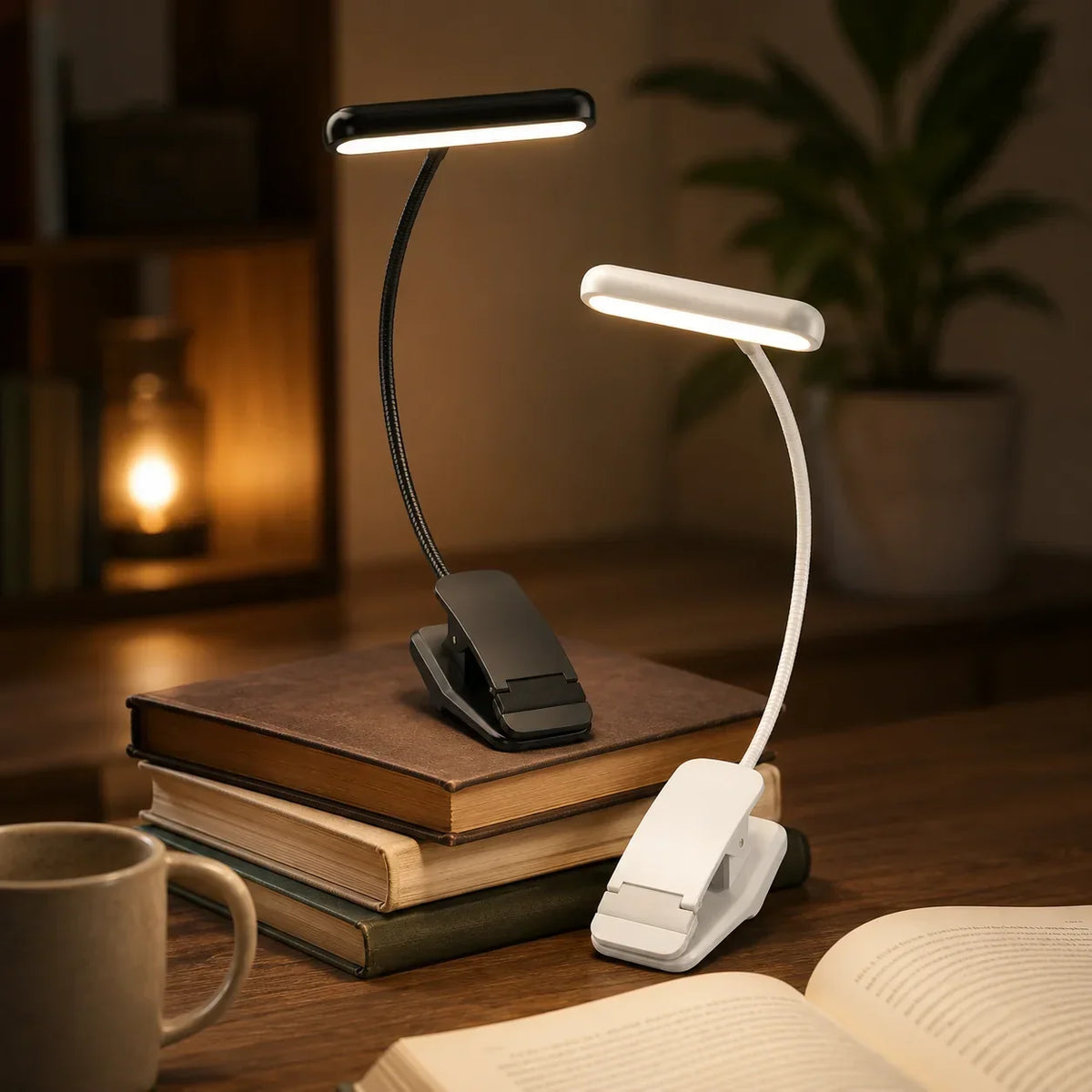Luz de lectura con pinza | Recargable por USB y cuello flexible