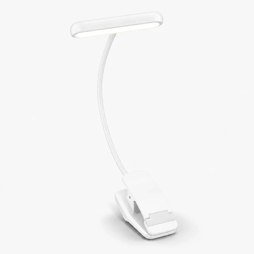 Luz de lectura con pinza | Recargable por USB y cuello flexible