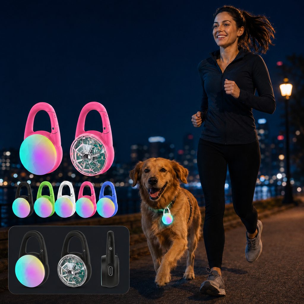 Luz LED de seguridad recargable con clip para perros en paseos nocturnos