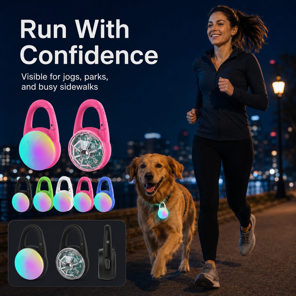 Luz LED de seguridad recargable con clip para perros en paseos nocturnos