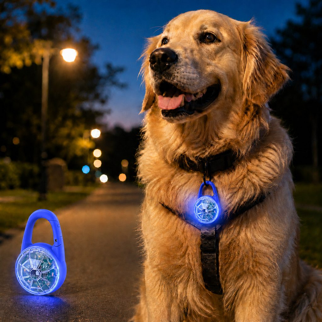 Luz LED de seguridad recargable con clip para perros en paseos nocturnos