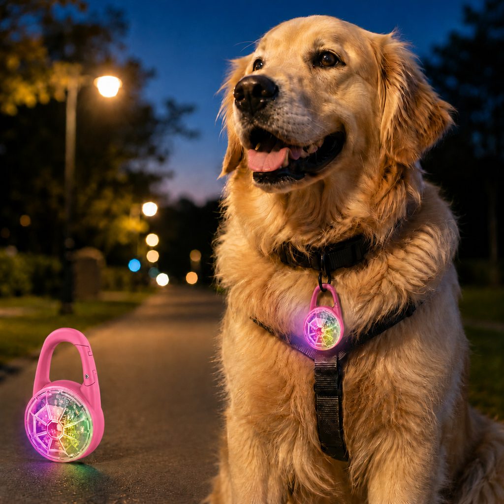 Luz LED de seguridad recargable con clip para perros en paseos nocturnos