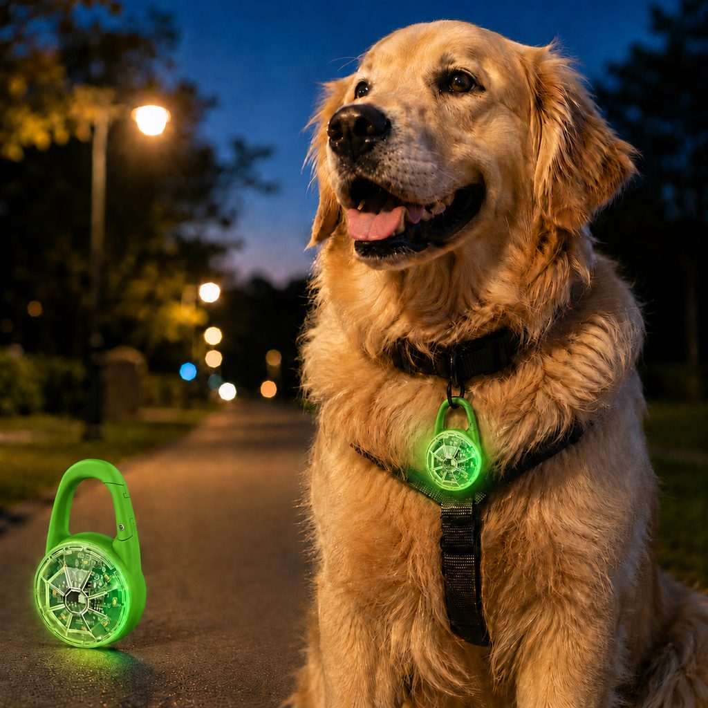 Luz LED de seguridad recargable con clip para perros en paseos nocturnos