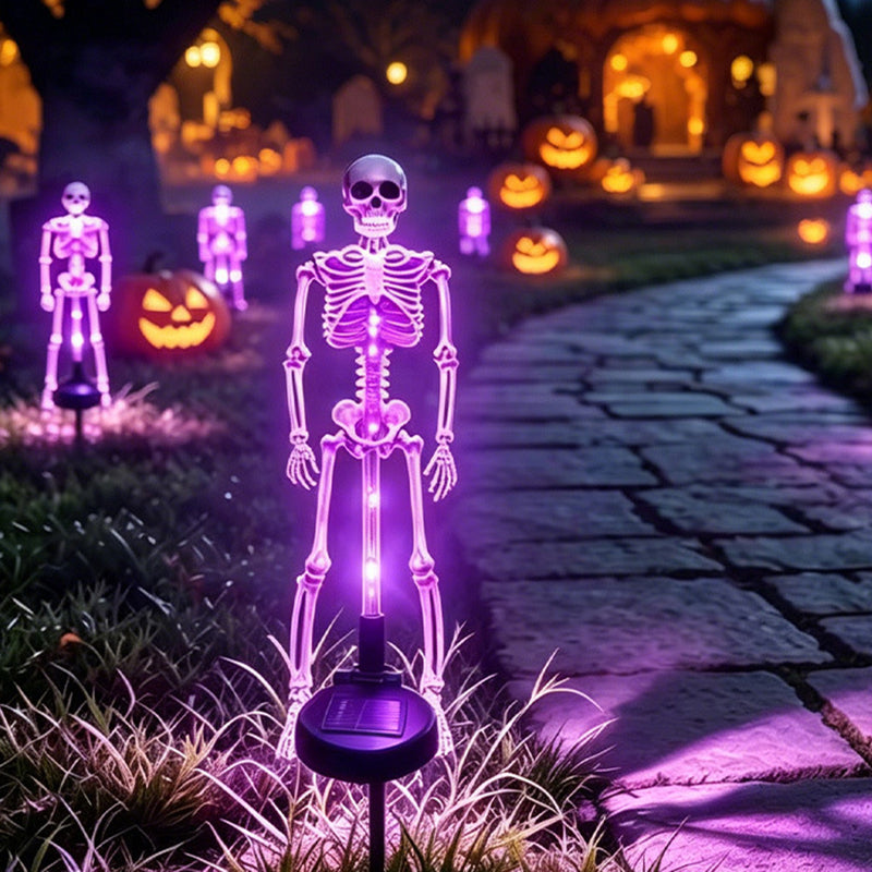 Luz solar de estaca esqueleto de Halloween impermeable LED para exterior lámpara de suelo de plástico para decoración de