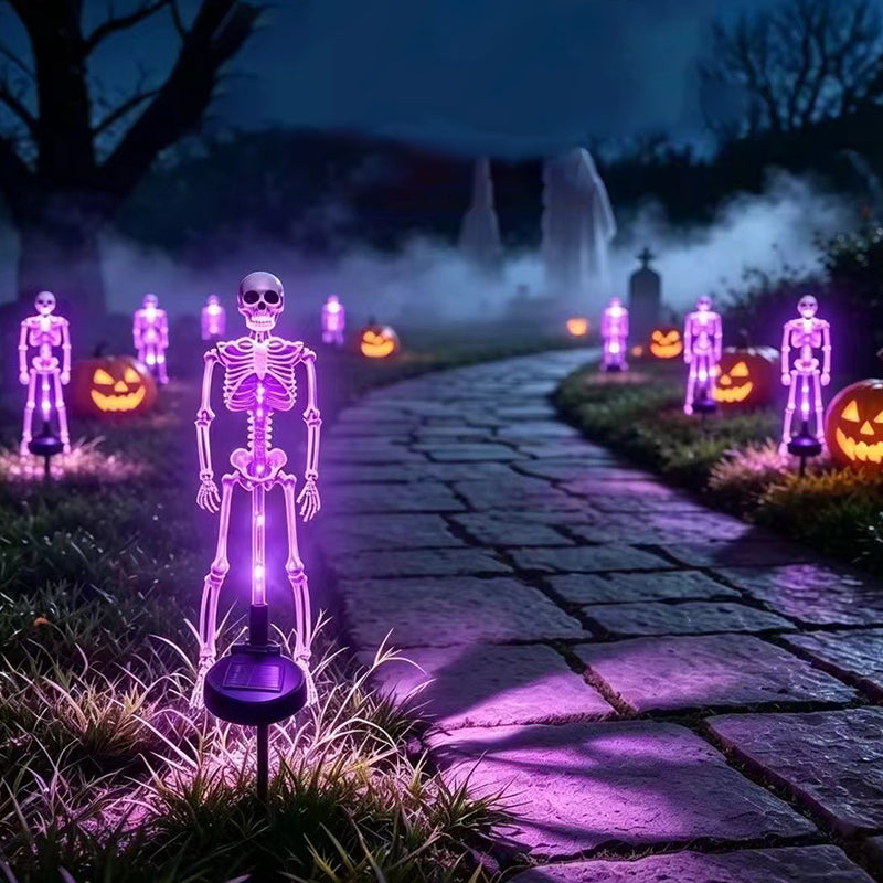 Luz solar de estaca esqueleto de Halloween impermeable LED para exterior lámpara de suelo de plástico para decoración de