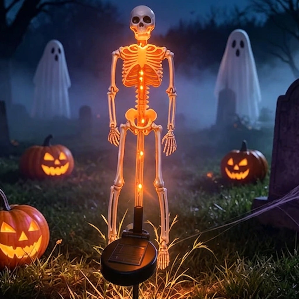 Luz solar de estaca esqueleto de Halloween impermeable LED para exterior lámpara de suelo de plástico para decoración de