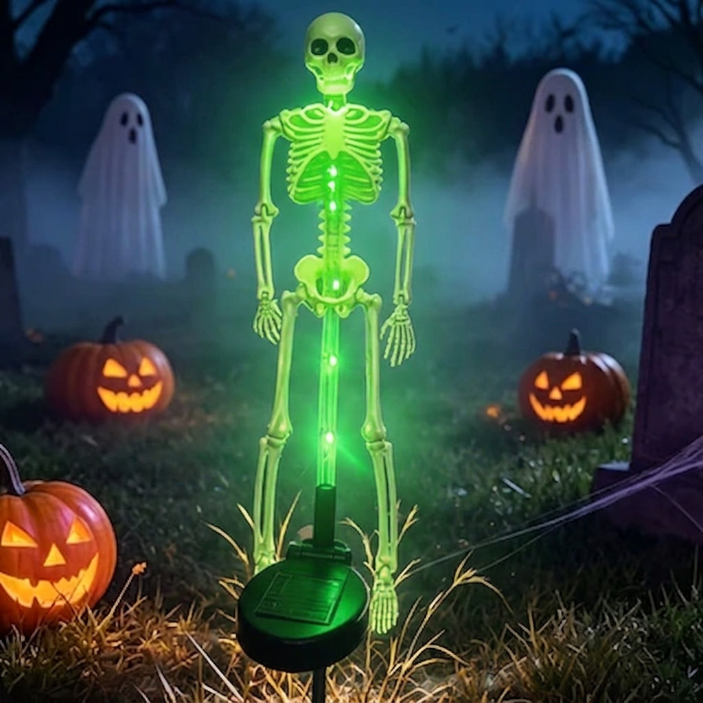Luz solar de estaca esqueleto de Halloween impermeable LED para exterior lámpara de suelo de plástico para decoración de