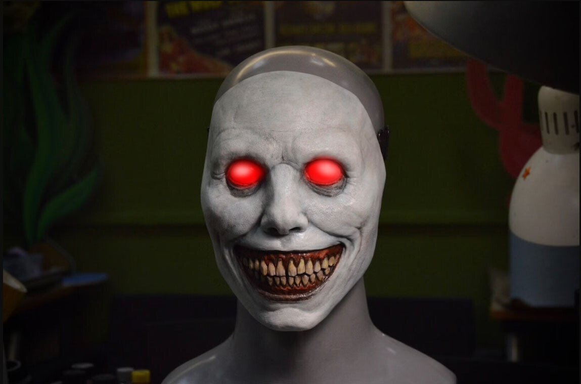 Máscara de Halloween terrorífica, máscara de demonio sonriente de látex para adultos, máscara espeluznante para fiestas 