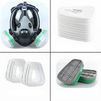 Máscara respiratoria completa con visor transparente y cartuchos de filtro intercambiables
