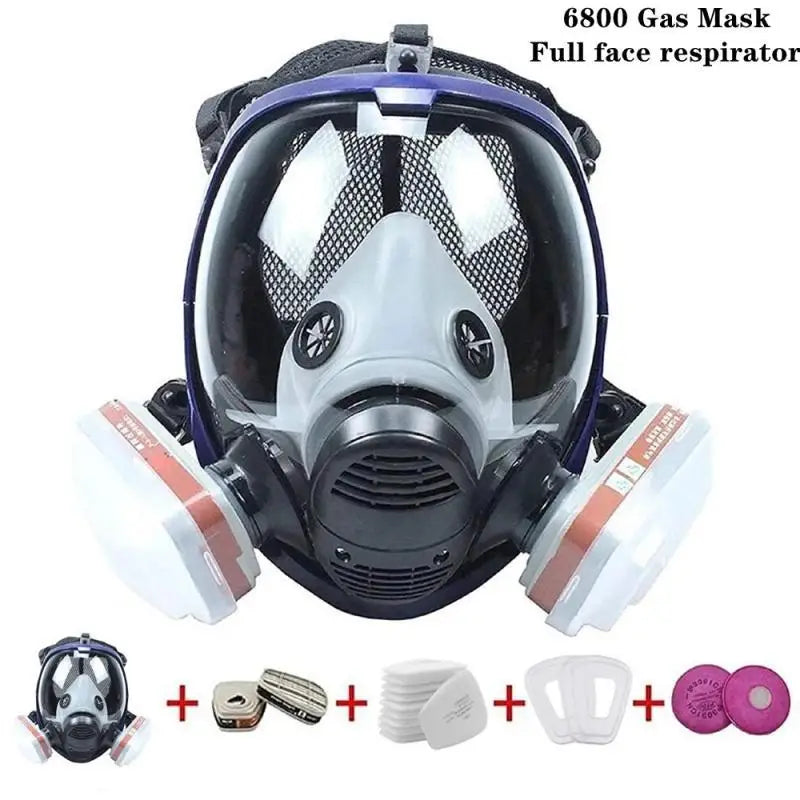 Máscara respiratoria completa con visor transparente y cartuchos de filtro intercambiables