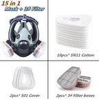 Máscara respiratoria completa con visor transparente y cartuchos de filtro intercambiables