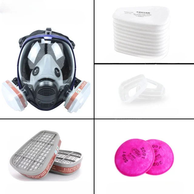 Máscara respiratoria completa con visor transparente y cartuchos de filtro intercambiables