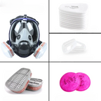 Máscara respiratoria completa con visor transparente y cartuchos de filtro intercambiables