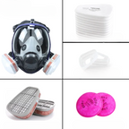 Máscara respiratoria completa con visor transparente y cartuchos de filtro intercambiables