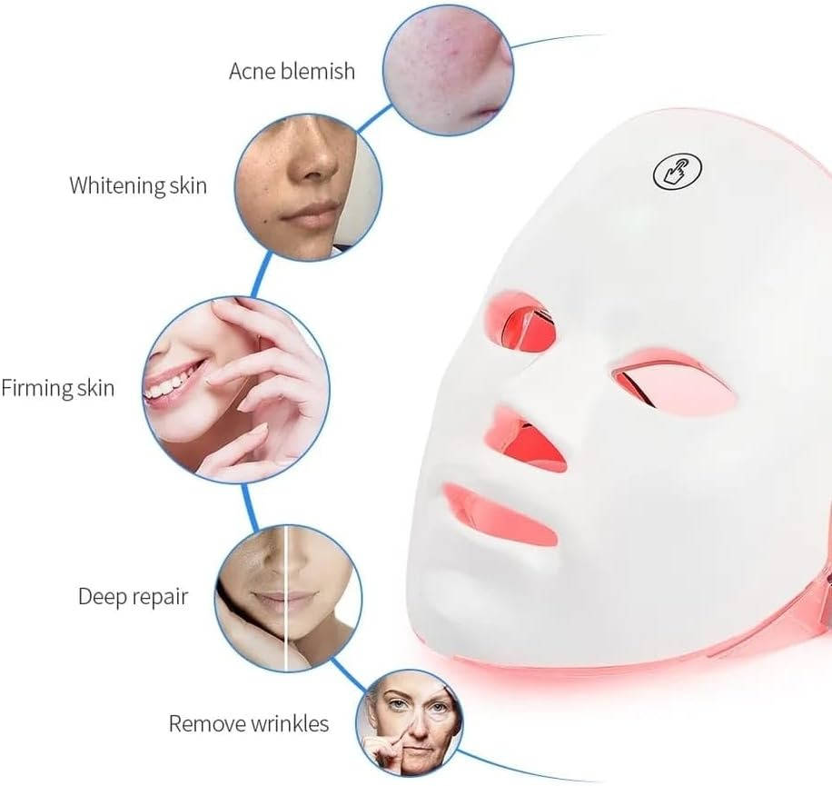 Mascarilla facial LED inalámbrica ajustable con 7 colores de luz