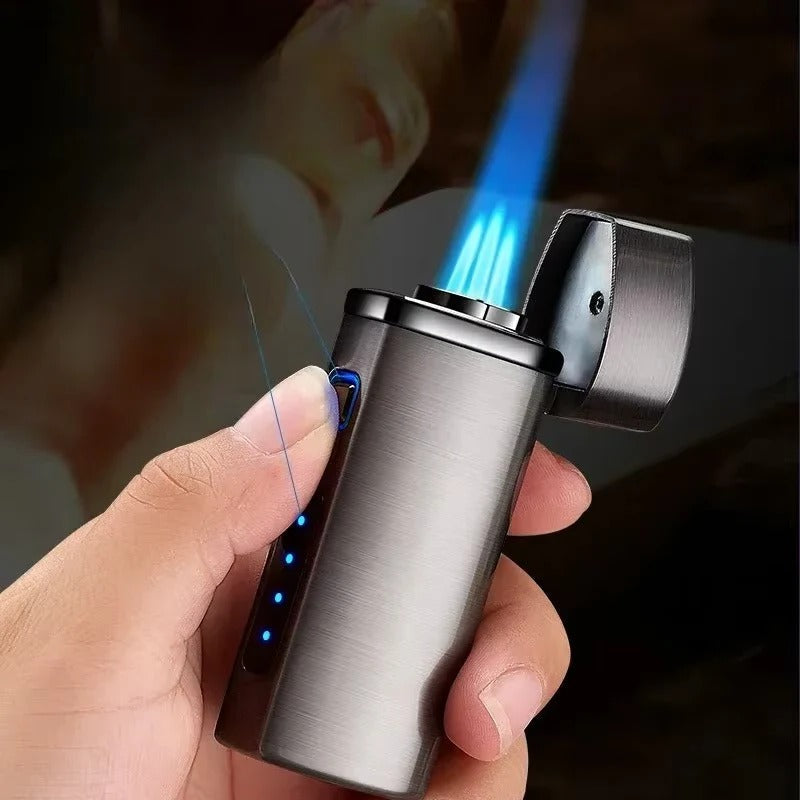 Mechero metálico de triple llama azul – recargable por USB