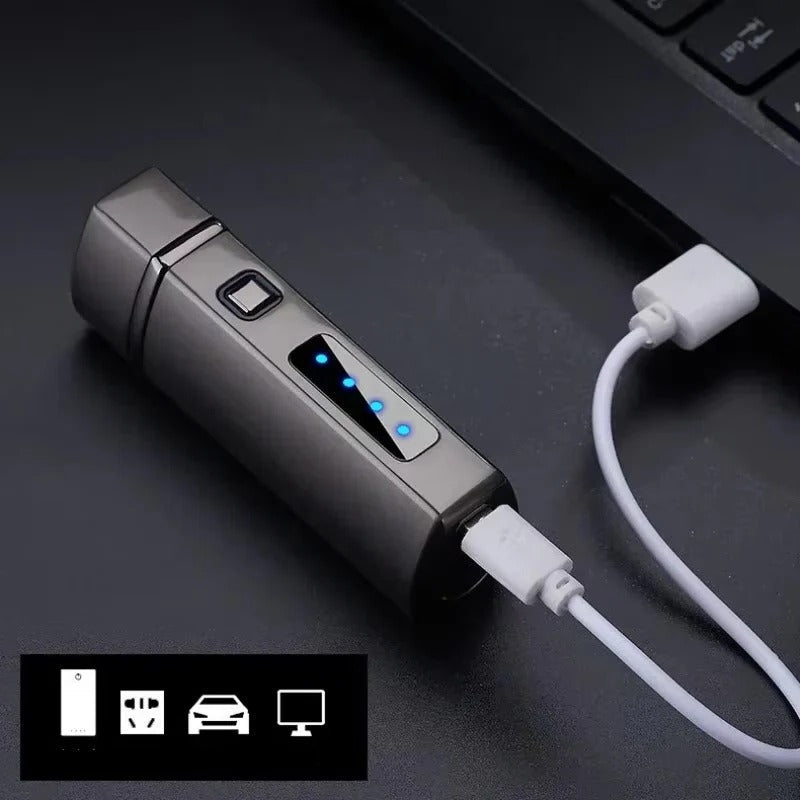 Mechero metálico de triple llama azul – recargable por USB