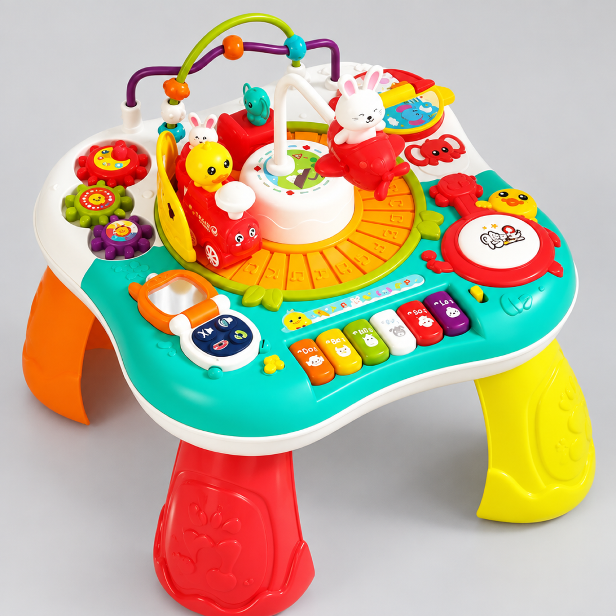 Mesa de actividades multifuncional para bebé con tren eléctrico