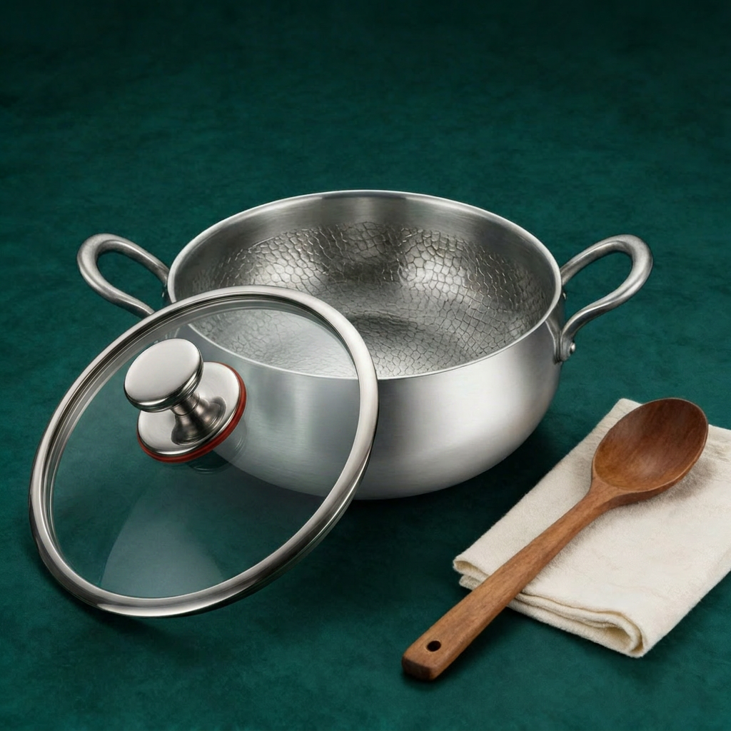 Olla profunda de titanio puro martillado a mano, 28 cm
