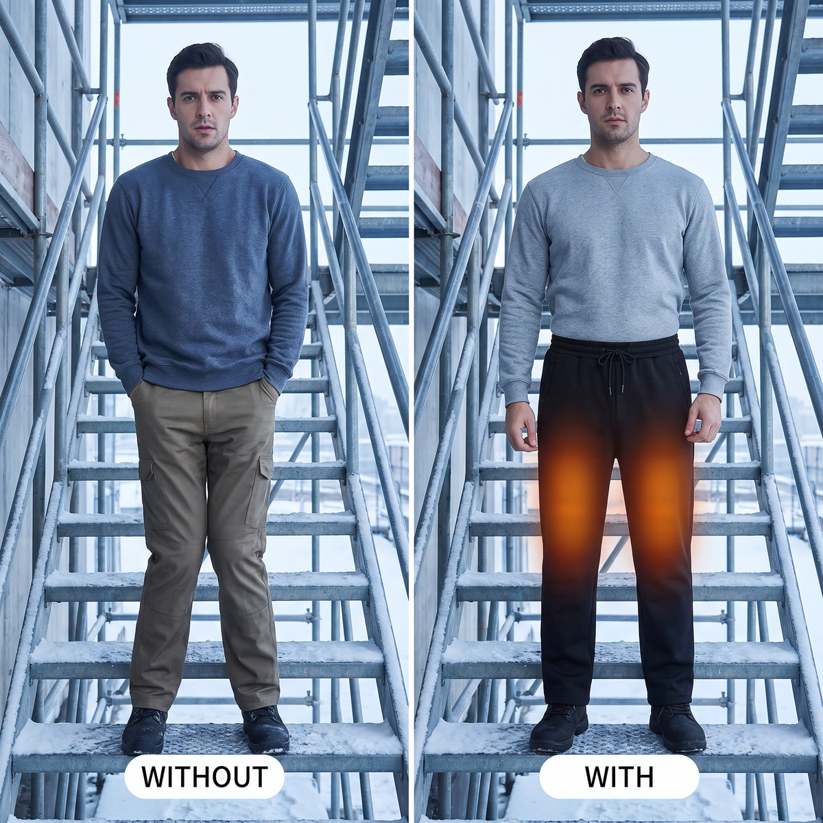 Pantalones calefactables con 12 zonas, 3 niveles de calor, USB y bolsillos