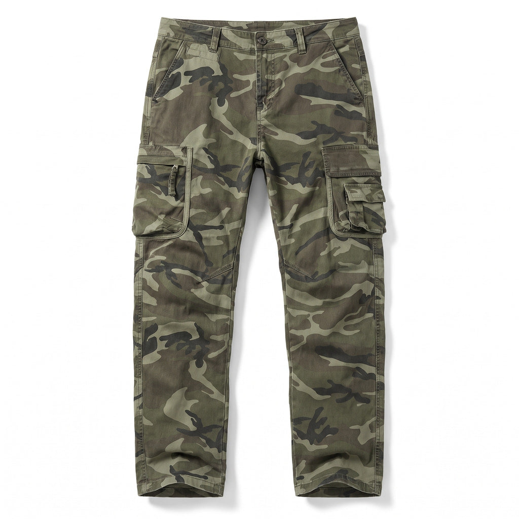 Pantalones cargo de camuflaje para hombre de algodón elástico de pierna recta con bolsillos