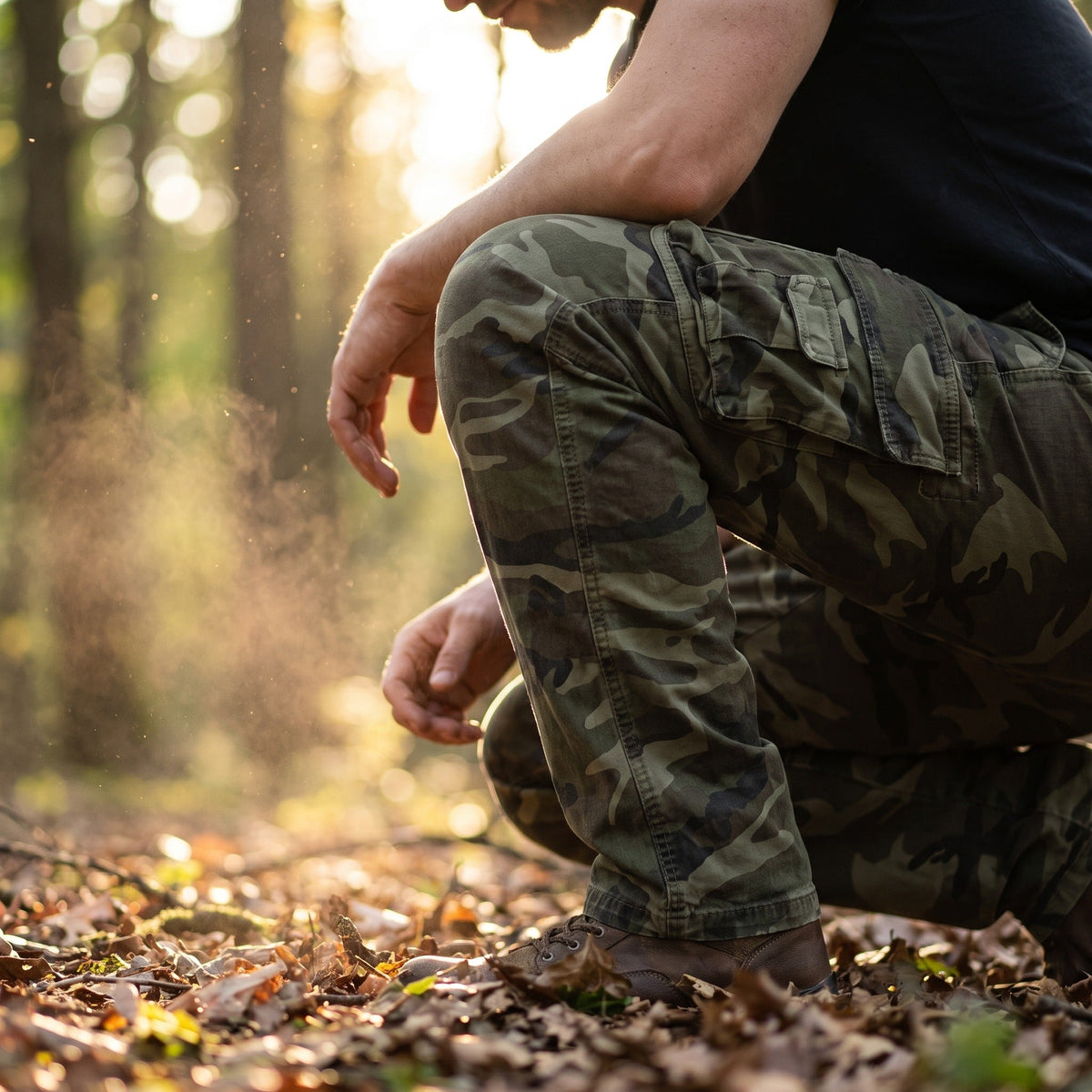 Pantalones cargo de camuflaje para hombre de algodón elástico de pierna recta con bolsillos