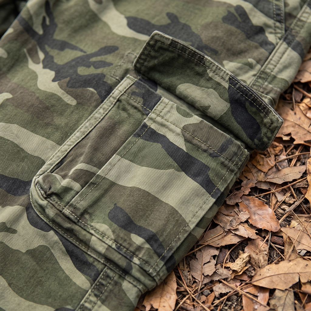 Pantalones cargo de camuflaje para hombre de algodón elástico de pierna recta con bolsillos