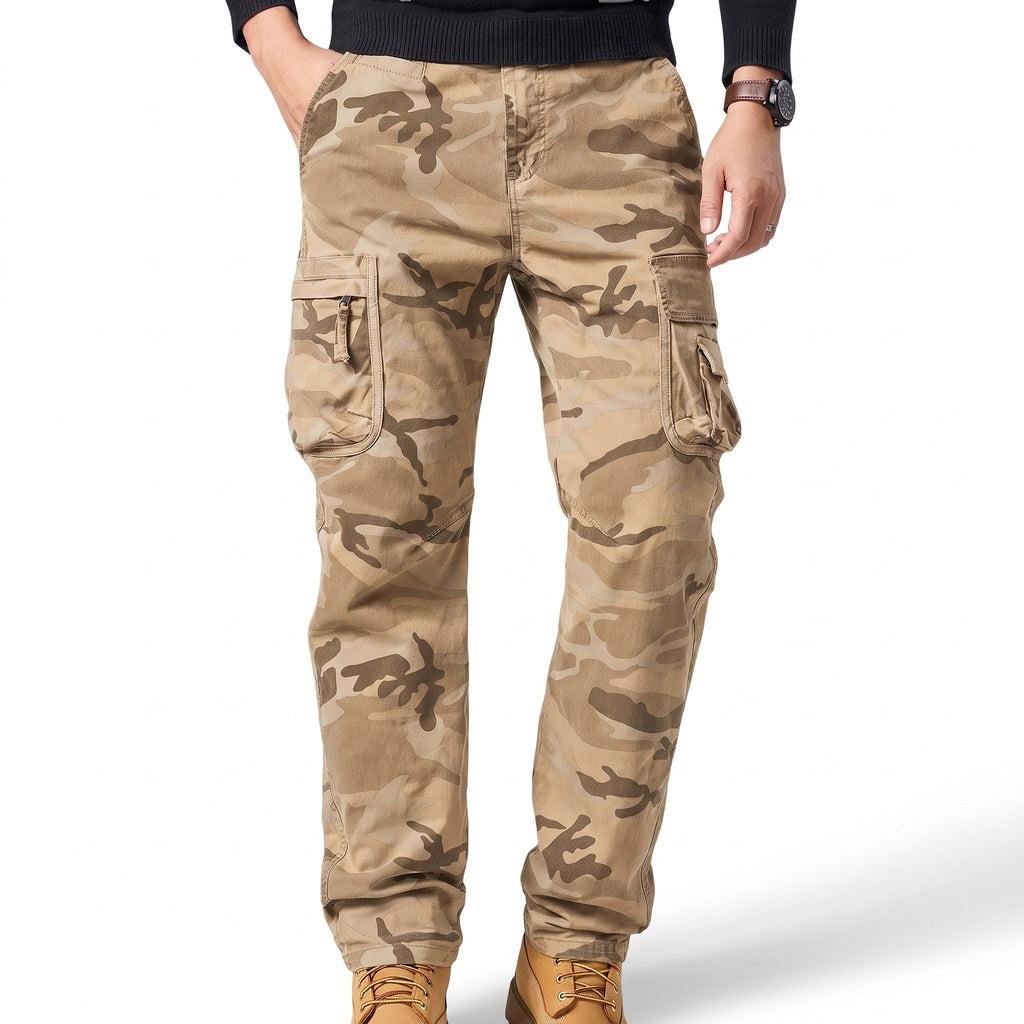 Pantalones cargo de camuflaje para hombre de algodón elástico de pierna recta con bolsillos