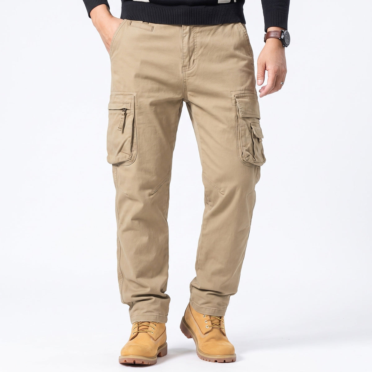 Pantalones cargo de camuflaje para hombre de algodón elástico de pierna recta con bolsillos