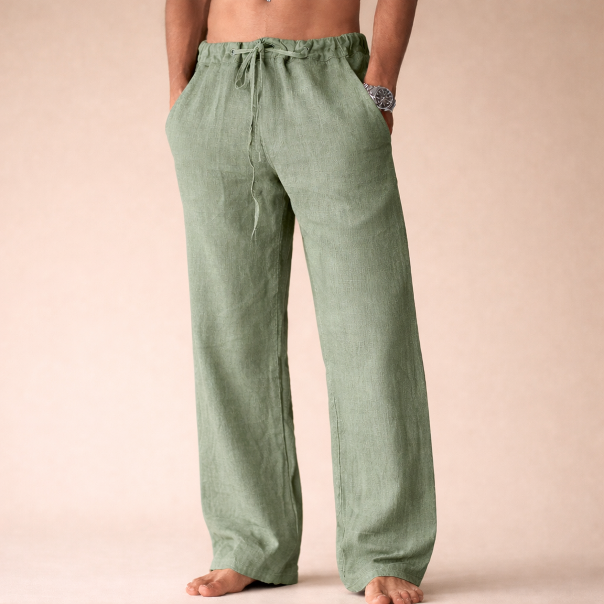 Pantalones de lino con cordón para hombre – corte holgado